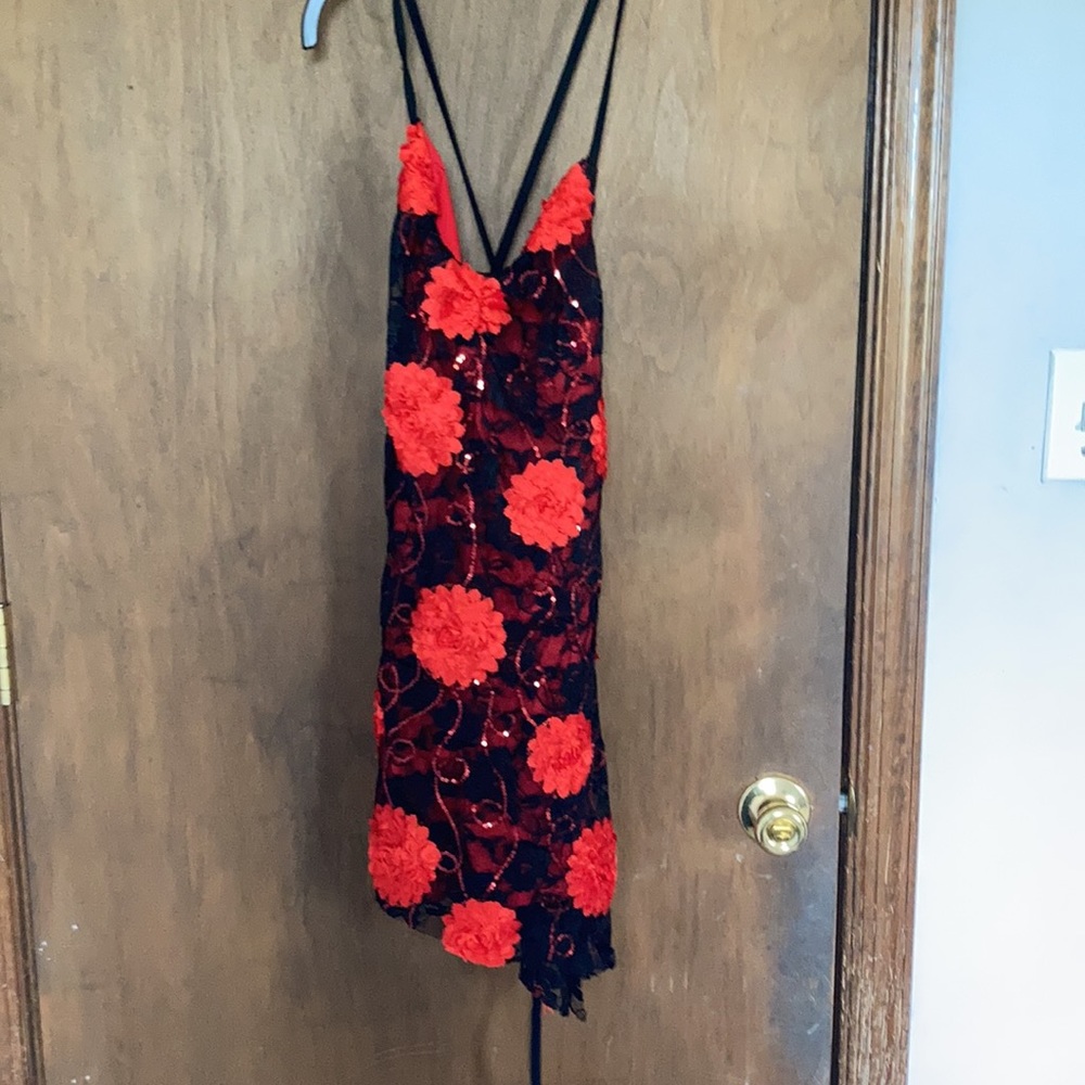 Kelle lace sequin & floral design lace up back dance outfit M adult